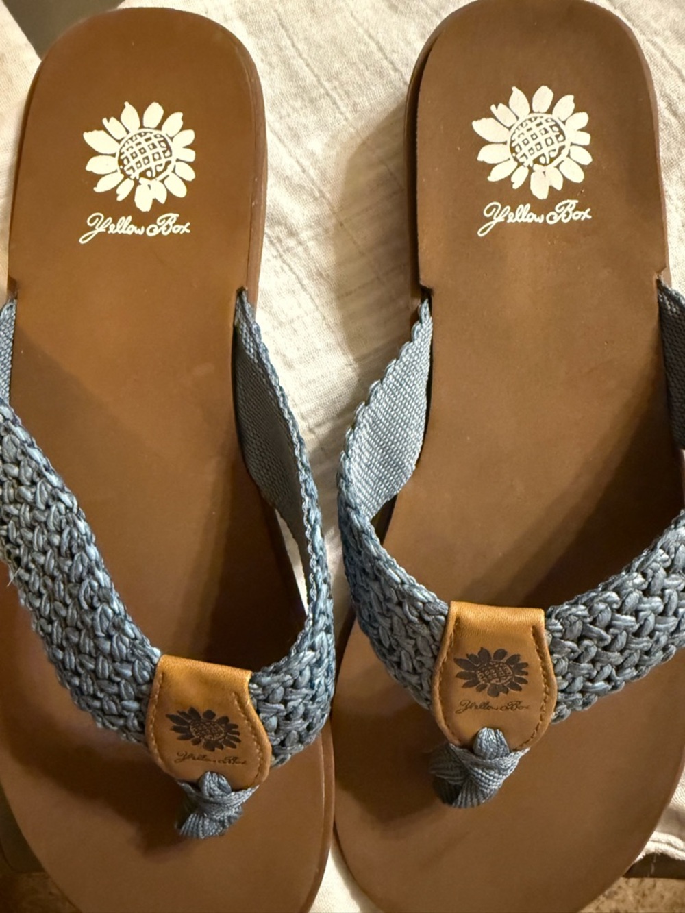 Yellow Box Women's Blue Braided Toe-Post Sandals with Brown Footbed